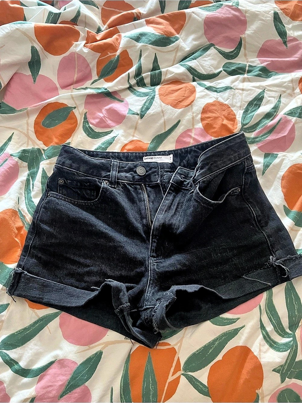 Garage Black Denim Cuffed Shorts Black Jean Shorts Raw Hem